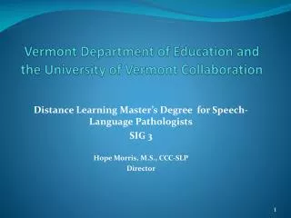 Vermont Department of Education and the University of Vermont Collaboration