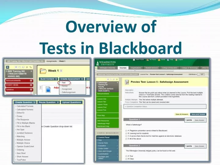 overview of tests in blackboard