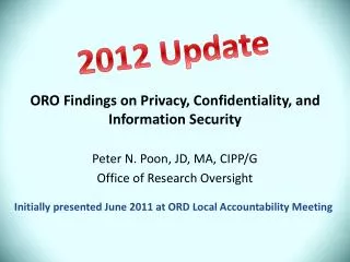 ORO Findings on Privacy, Confidentiality, and Information Security