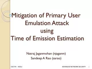 Mitigation of Primary User Emulation Attack using Time of Emission Estimation