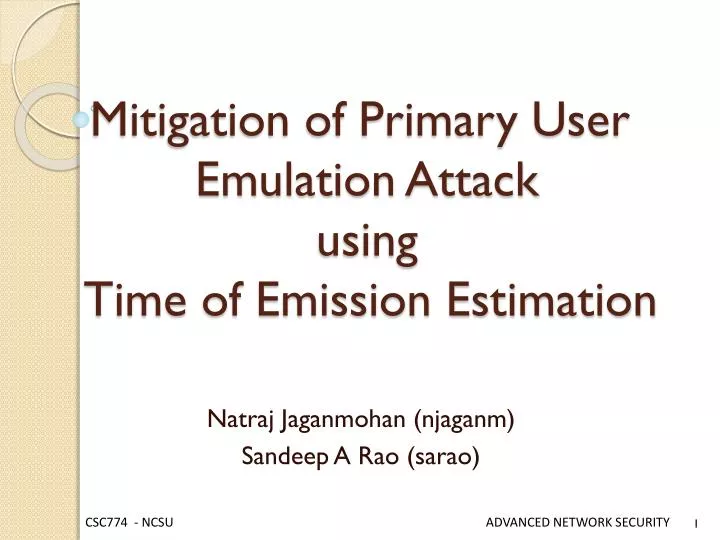 mitigation of primary user emulation attack using time of emission estimation