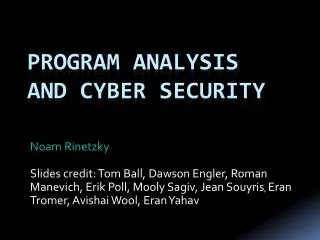 Program Analysis and Cyber Security