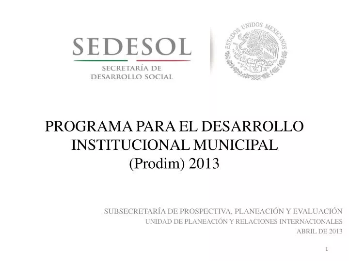 programa para el desarrollo institucional municipal prodim 2013