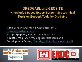 DREDGABL and GEOSITE Knowledge-Based Expert System Geotechnical Decision Support Tools for Dredging
