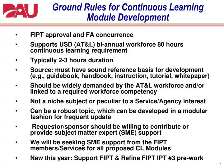 ground rules for continuous learning module development