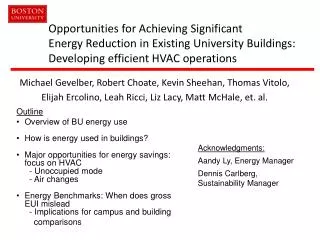 Opportunities for Achieving Significant Energy Reduction in Existing University Buildings: Developing efficient HVAC ope