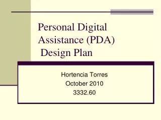 Personal Digital Assistance (PDA) Design Plan
