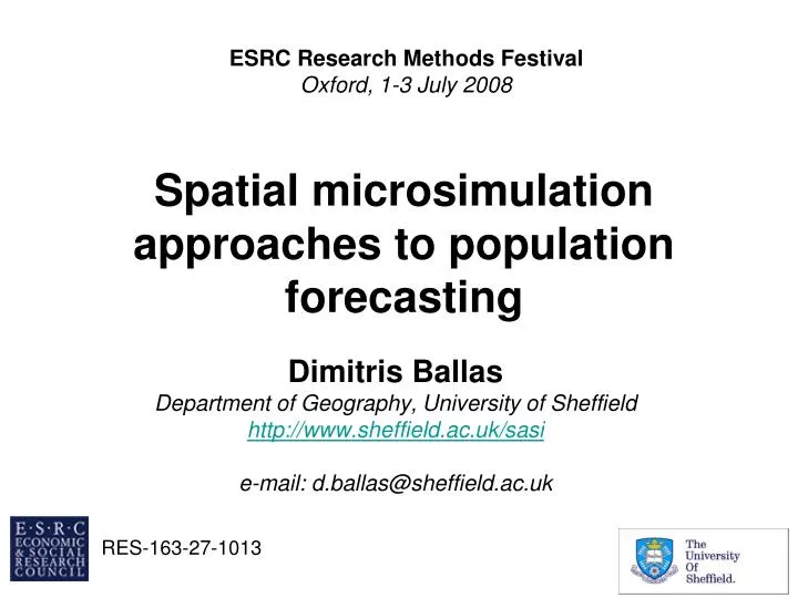 spatial microsimulation approaches to population forecasting