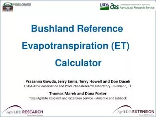 Bushland Reference Evapotranspiration (ET) Calculator