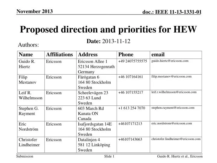 proposed direction and priorities for hew