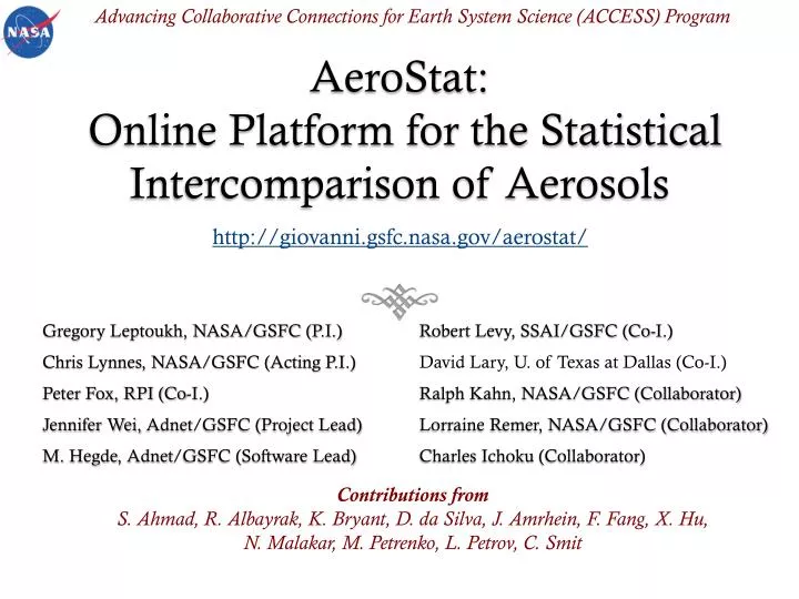aerostat online platform for the statistical intercomparison of aerosols