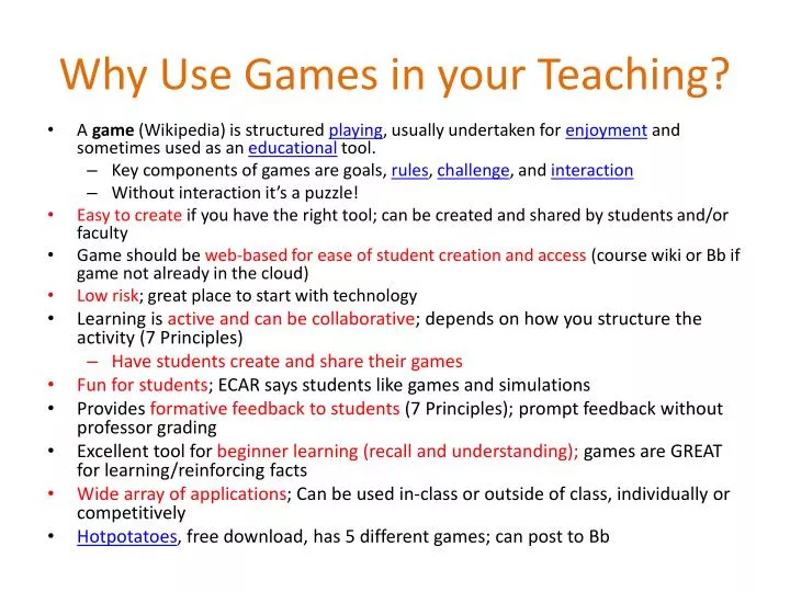 why use games in your teaching