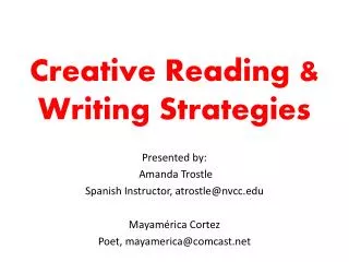 Creative Reading &amp; Writing Strategies
