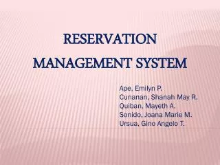 RESERVATION MANAGEMENT SYSTEM