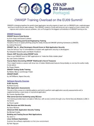 OWASP Training Overload on the EU09 Summit!