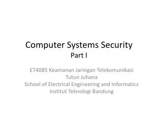 Computer Systems Security Part I