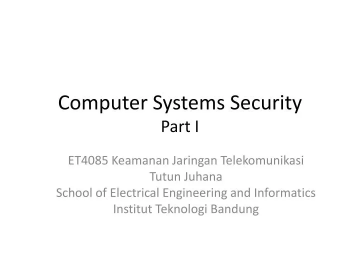 computer systems security part i