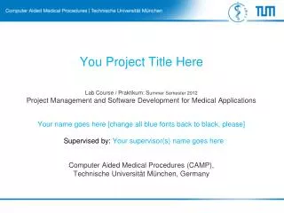 Lab Course / Praktikum : S ummer Semester 2012 Project Management and Software Development for Medical Applications