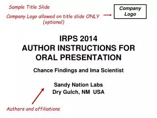 IRPS 2014 AUTHOR INSTRUCTIONS FOR ORAL PRESENTATION