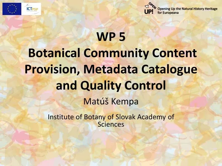 wp 5 botanical community content provision metadata catalogue and quality control