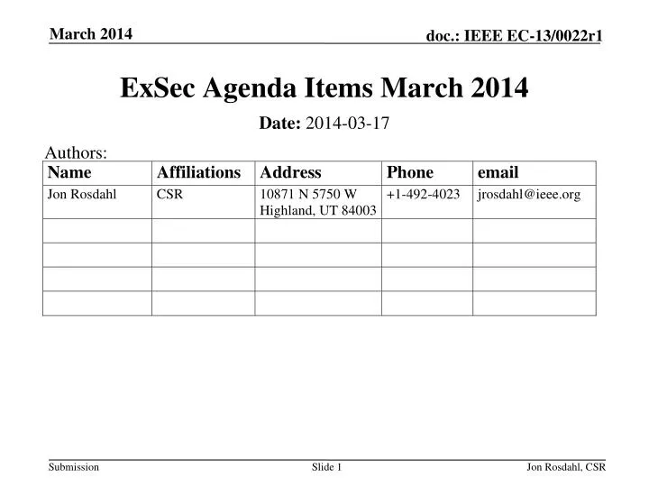 exsec agenda items march 2014