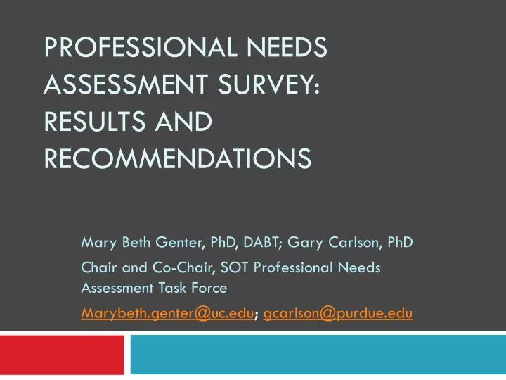 professional needs assessment survey results and recommendations
