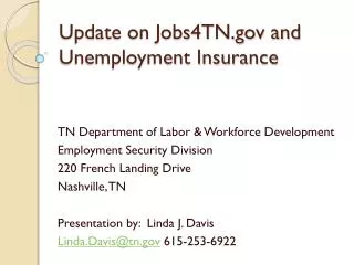 Update on Jobs4TN.gov and Unemployment Insurance