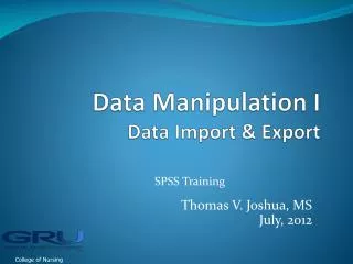 Data Manipulation I Data Import &amp; Export