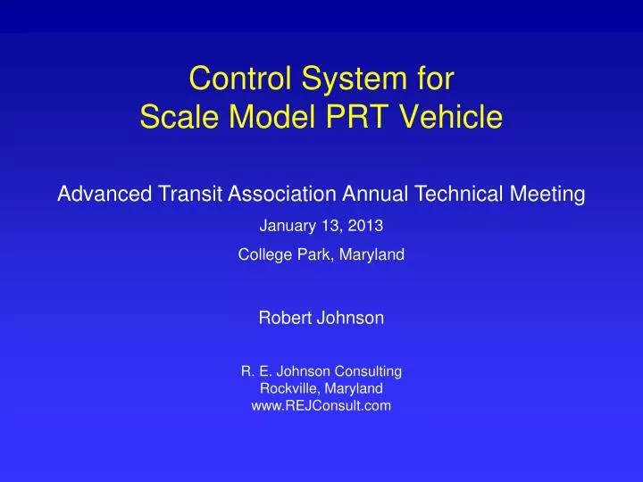 control system for scale model prt vehicle