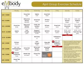 April Group Exercise Schedule
