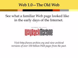 Web 1.0—The Old Web