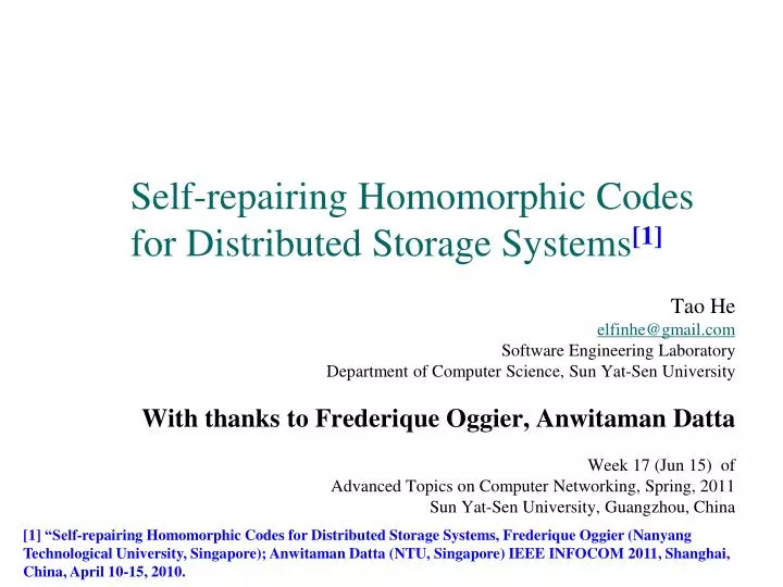 self repairing homomorphic codes for distributed storage systems 1