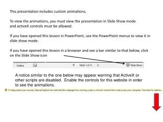 This presentation includes custom animations. To view the animations, you must view the presentation in Slide Show mod