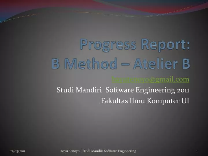 progress report b method atelier b