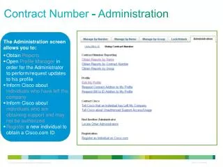 Contract Number - Administration
