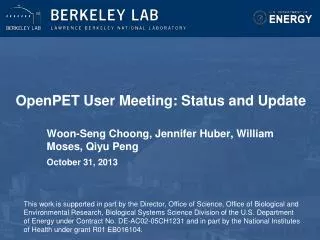 OpenPET User Meeting: Status and Update