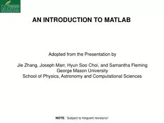AN INTRODUCTION TO MATLAB