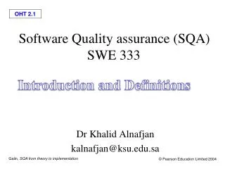 Software Quality assurance (SQA) SWE 333