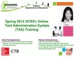 Spring 2014 ISTEP+ Online Test Administration System (TAS) Training - slide 1