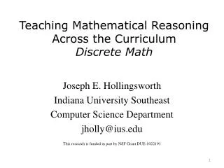 Teaching Mathematical Reasoning Across the Curriculum Discrete Math