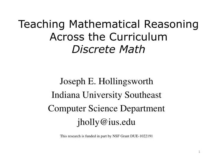 teaching mathematical reasoning across the curriculum discrete math