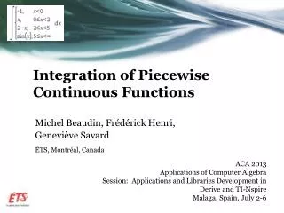 Integration of Piecewise Continuous Functions