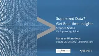 Supersized Data? Get Real-time Insights Stephen Sorkin VP, Engineering, Splunk Narayan Bharadwaj Director, Monitorin