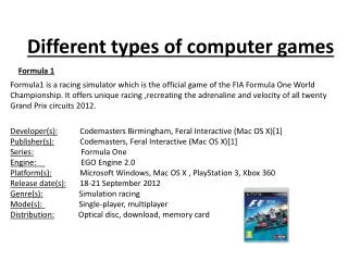 Different types of computer games