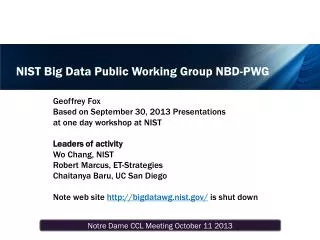 NIST Big Data Public Working Group NBD-PWG