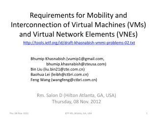 Requirements for Mobility and Interconnection of Virtual Machines (VMs) and Virtual Network Elements (VNEs)