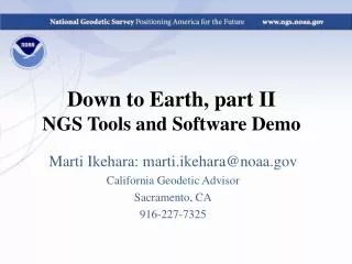 Down to Earth, part II NGS Tools and Software Demo