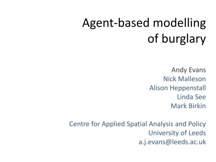 agent based modelling of burglary