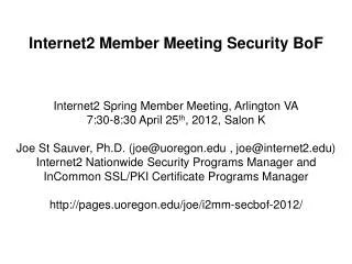 Internet2 Member Meeting Security BoF