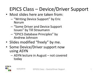 EPICS Class – Device/Driver Support
